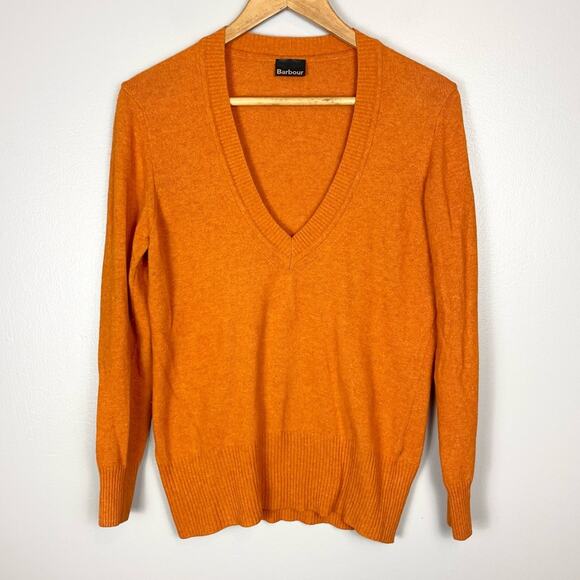 Barbour V-neck long sleeve sweater pullover wool blend women’s size 6 orange - Picture 1 of 7